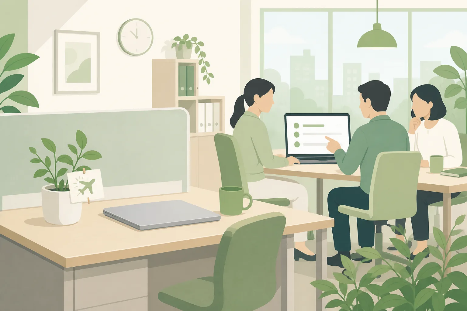 総務の席が空いてもメンバーが一覧を見て仕事を続けるイメージ