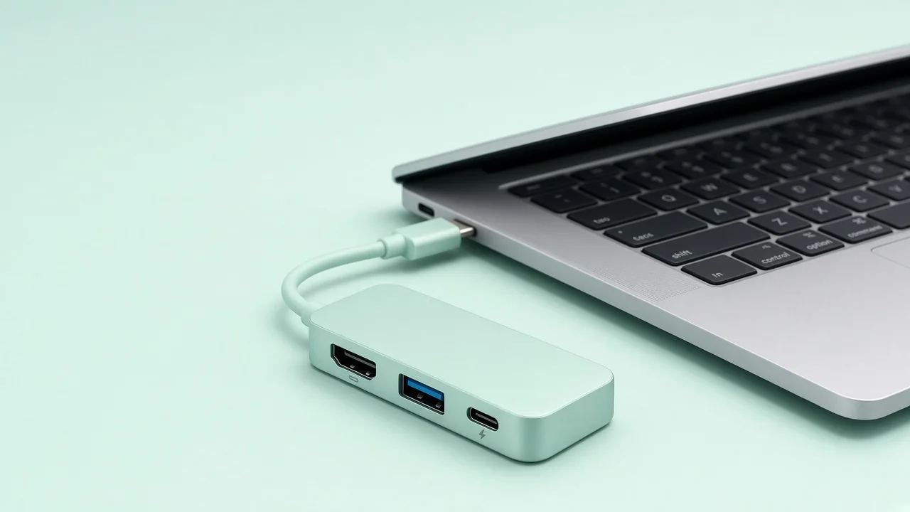 ノートPCに接続したUSB-Cマルチポートハブ